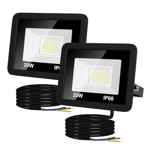 Image of Caldarax 20W LED Floodlight Outdoor, 2000LM Super Bright LED Security Lights IP66 Waterproof, 6000K Daylight White Outdoor LED Flood Lights with 1M Wire for Garden, Garage, Backyard, Pack of 2