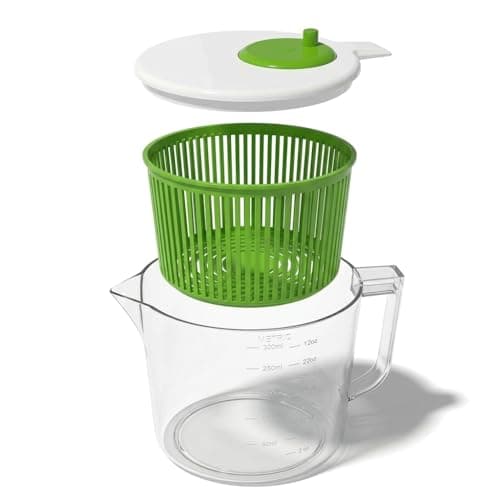 Image of Cooler Kitchen Single Serve Small Salad Spinner - Mini Prep Lettuce Spinner and Dryer with Measuring Cup - Colander with Fruit and Vegetable Washing Basket Bowl - Fruit and Vegetable Washer