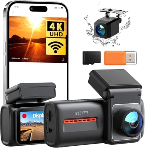 Image of iZEEKER 4K Dash Cam Front and Rear, WiFi 6 Dashcam with FREE 32GB Card, 4K+1080P Dual Dash Camera, 2.99" IPS Display, APP, Night Vision, WDR, G-Sensor, Loop Recording, 24H Parking Mode, Voice Prompt