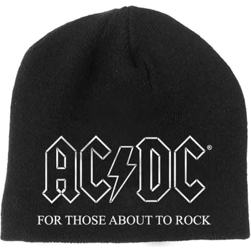 Image of AC/DC Beanie Cap For Those About To Rock Logo Official New Black Size One Size, Black/White, One size