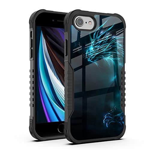 Image of FJyuanqi for iPhone SE 2022/2020 Case Men Boys, Cool Blue Dragon Design Heavy Duty Shockproof Hard Plastic Bumper +Soft Silicone Rubber Protective Case for iPhone 7/8/6/6s/SE 3rd 2nd Generation