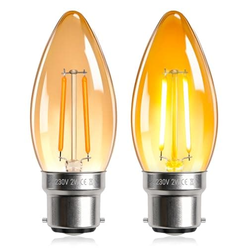 Image of SCNNC 2W Vintage LED Bayonet Bulb B22 C35 Amber Candle Warm White 2200K, 20W Equivalent Non-Dimmable, LED Filament Candle E27 C35 Orange for Chandeliers Night Light, Pack of 2