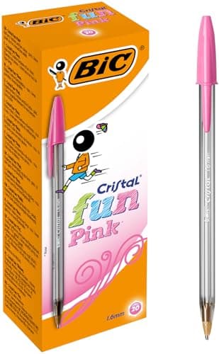 Image of BIC Cristal Fun Pink Pens - Pink Ink Biros - Ballpoint Pens Multipack - Wide Point (1.6mm) - Pack of 20