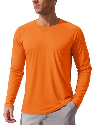 Image of TACVASEN Work Shirts Men Long Sleeve Top Sun Protection T Shirt Lightweight Hiking Shirt UPF 50 Tshirt UV Protection Shirts Orange