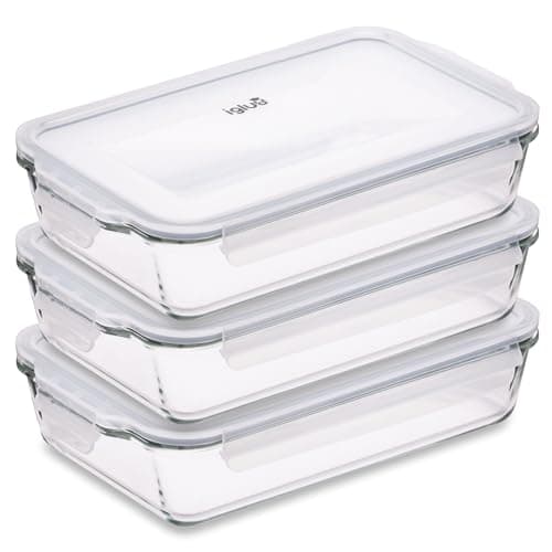 Image of Igluu Meal Prep Glass Lasagne Dishes with Lids (Set of 3) – Airtight & BPA-Free – Oven, Microwave and Freezer Safe – 2.2L – Durable Borosilicate Glass