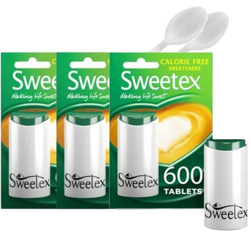 Image of Sweetex Zero Calorie Sucralose Sweetener Tablets 600 Count (3 Pack) - Sugar Free Dispenser - Perfect Sweeteners for Tea, Coffee & Hot Drinks - Includes Reusable Spoons