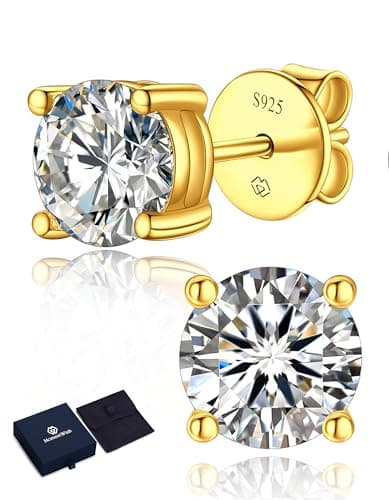 Image of MomentWish 18k Gold Stud Earrings, 3Ct/7.5mm Yellow Gold Moissanite Diamond Earrings Studs Hypoallergenic Sterling Silver Sparkly Solitaire Stud Gift for Women Her Men with Gift Box