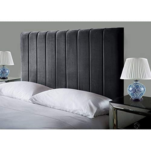 Image of Affordable Luxury Portland Lined Headboards in Elegant Plush Velvet Fabric, for Divan Beds, Bedroom and Hotel Furniture (4FT6 Double- Height 24", Black)