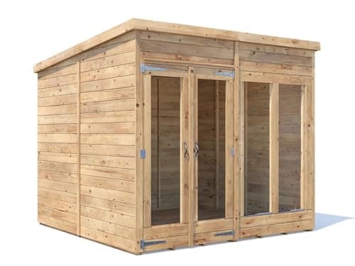 Image of Dunster House Summerhouse 2.4m x 2.4m Pent Roof, Fully Pressure Treated Timber, 15mm Tongue and Groove, walls Roof and Floor, 4mm Toughened Glass, Superfelt and Fixings Included