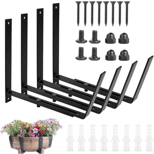 Image of LATERN 4Pcs Window Planter Box Brackets, 15CM - 30CM Adjustable Window Box Bracket Heavy Duty Metal Flower Box Wall Mounting Hook for Balcony Fences Patio Garden Wall Railings Ledge