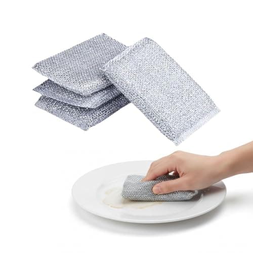 Image of HOMESHOPA Non Scratch Scourer Pad, 4 Pack Silver Washing Up Kitchen Sponge for Cutlery, Pots, Pans, Countertops, Stoves, Sinks, Multi-Purpose Cleaning Scrubber Pads