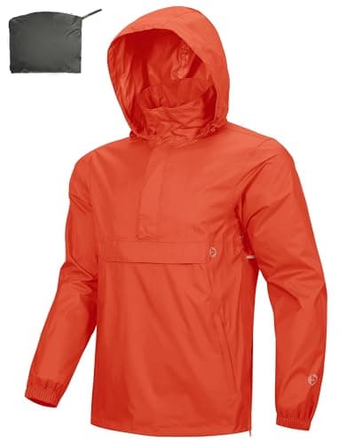 Image of Outdoor Ventures Rain Jacket for Men Waterproof Pullover Lightweight Hooded Outdoor Raincoat Packaway Breathable Reflective Anorak Jacket for Travelling, Camping, Running, Hiking, Red XL