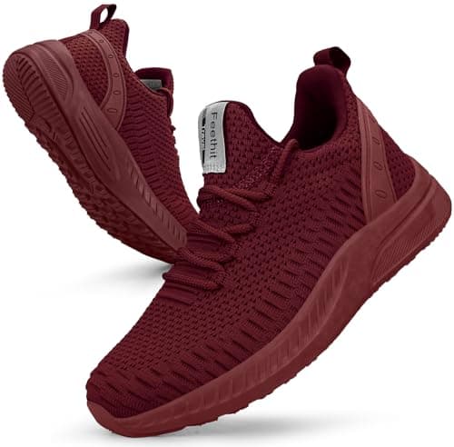 Image of Feethit Womens Trainers Breathable Running Lightweight Walking Shoes Burgundy 5