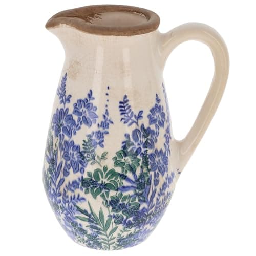 Image of Shudehill Giftware Indigo Garden Blue Floral Crackle Effect Vase - Pitcher, Traditional, Handle or Bouquet Designs (Pitcher)