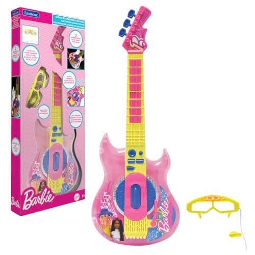Image of LEXIBOOK, Barbie, Electronic Guitar with Microphone and Glasses to Sing with Style, 2 Play Modes, Demo Melodies, Light Effects, Pink/Yellow, K260BBLXB