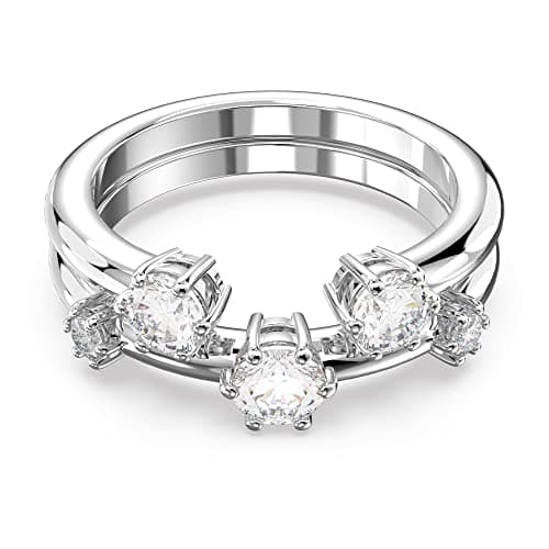 Image of Swarovski Constella Cocktail Ring, White Zirconia Crystals in a Rhodium Plated Setting, from the Constella Collection, Size 55