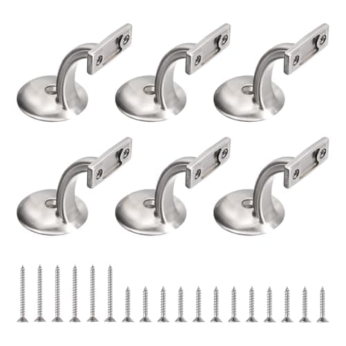Image of sourcing map 6 Pcs Hand Rail Bracket, Anti-Rust Handrail Holder Brackets Hand Stairway Railing Brackets for Stairways Home Office Vintage Stair Support, Brushed Satin Nickel