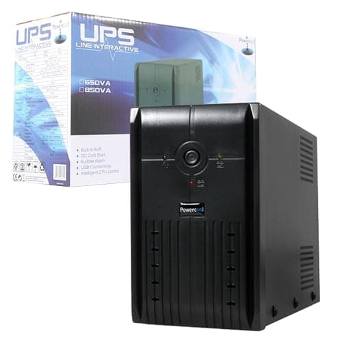 Image of Powercool 850VA Smart UPS Battery Backup – 510W Line-Interactive Uninterruptible Power Supply with AVR, RJ45 Surge Protector, USB Monitoring, 2× UK Outlets, Generator Compatible | 12V 7Ah Battery