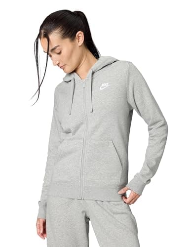 Image of NIKE DQ5471-063 W NSW CLUB FLC FZ HOODIE STD Sweatshirt Women's Dk Gray Heather/White Size M