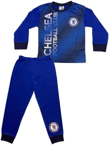 Image of Chelsea FC Boys Football Pyjama Set, Royal Blue Long Sleeve Top and Bottoms, Ages 4-12 Years (UK, Age, 5 Years, 6 Years)