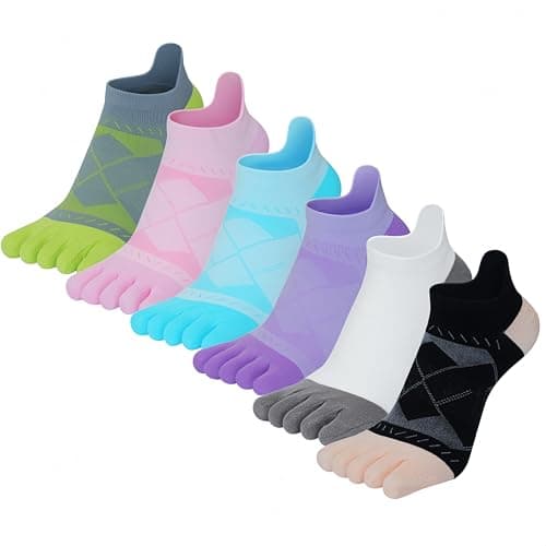 Image of DOLAFO Women's Running Yoga Socks Toe Five Finger Cotton Ankle Trainer Socks Breathable Comfortable Sweat-Wicking, for Daily Training Fitness- 6 Pairs