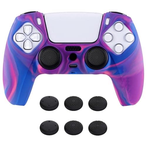 Image of PlayVital Tri-Color Pink & Purple & Blue Camouflage Anti-Slip Silicone Cover Skin for ps5 Controller, Soft Rubber Case for ps5 Wireless Controller with Black Thumb Grip Caps