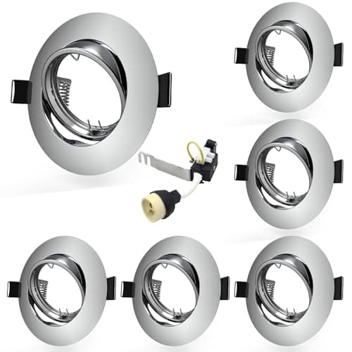Image of 6X Modern GU10 Downlights for Ceilings 360° Tilt Swivel Recessed Ceiling Lights Metal Frame Round Polished Chrome Spotlights Fitting 240V, Outer Diameter: 90mm,Cut-Out Hole Size:68-80 mm, No Bulbs