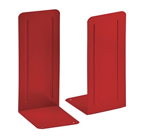 Image of Acrimet Metal Bookends, Jumbo Size 23 cm H x 10 cm W x 11,5 cm D, Non-Skid Book Stand for Shelves, Heavy Duty Book Stopper, Red, 1 Pair