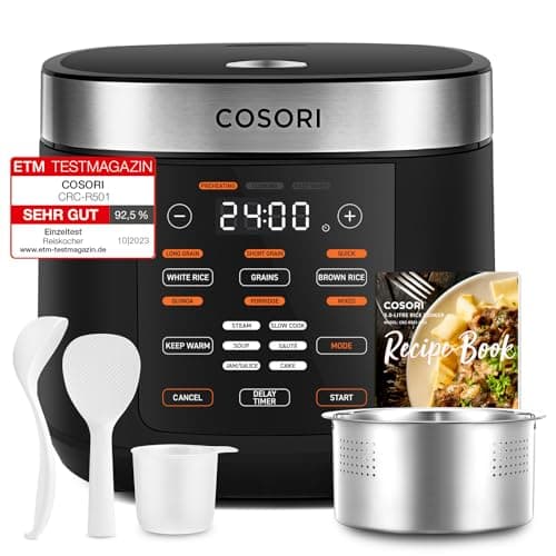 Image of COSORI Rice Cooker, Slow Cooker & Steamer with Ceramic Coated Inner Pot and Fuzzy Logic, 50 Recipes,10 Cups, 5L Capacity, with 17 Functions, Warmer, Timer, Black