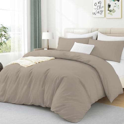 Image of Luxe Dreams 100% Cotton Single Duvet Cover Set with 1 Pillowcase, Luxury Soft Bedding Duvet Covers Sand, Premium Cotton Quilt Cover 135x200 cm