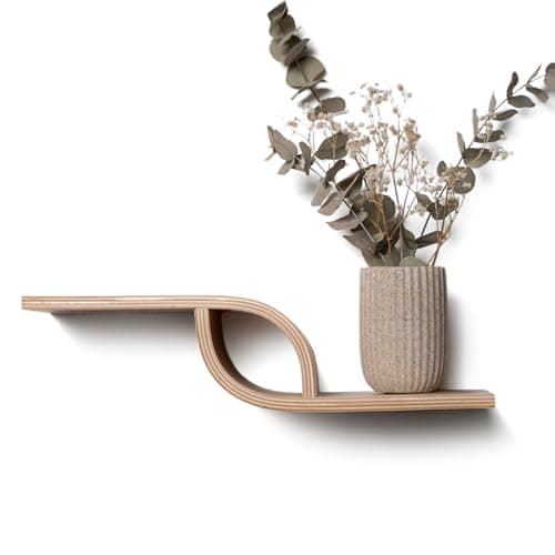 Image of EWART WOODS Floating Wall Mounted Shelf from Wood, Decorative Geometric Wooden Shelves, Unique Oak Hanging Display, Small Walnut Rack (Walnut)