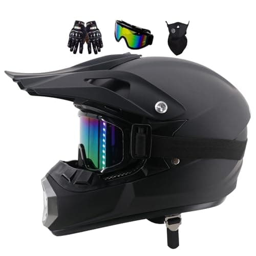 Image of Youth Motocross Offroad Street Dirt Bike Helmet, Adult Full Face Motorcycle ATV Helmets MTB BMX MX Street Bike Helmet, Motorbike Downhill Off Road Crash Helmet, With Goggles Gloves Mask(Size:L(56-57CM