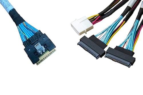 Image of Diliving SFF-8654 to SFF-8639 Cable, SlimSAS 8i (SFF-8654 74P) to 2 Port U.2 NVMe Adapter (SFF-8639 68P) Cable with Power, 75CM