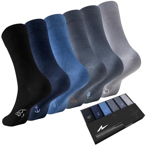 Image of Niorasen 6 Pairs Bamboo Mens Socks, Comfortable Soft Top Crew Socks, Breathable Smart Classic Dress Sock with Gift Box for Everyday Business Casualmulticolor 12-14