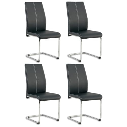 Image of Colorig Faux Leather Dining Chairs Set of 4, High Backrest Kitchen Chairs with U Shape Chrome Metal Legs, Easy Clean Chair for Living Room Dining Room Office Kitchen (4, Black)