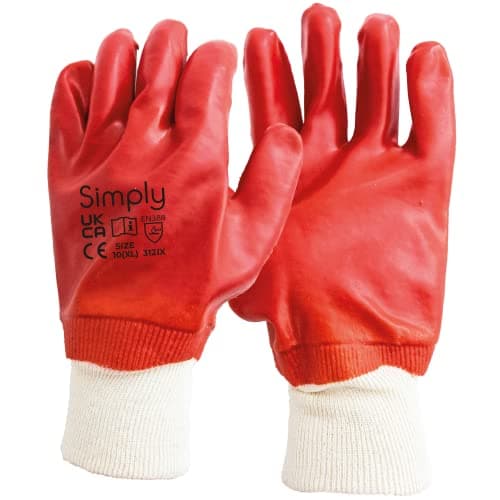 Image of Simply Unisex Pvcg002 PVC Gloves, Red, L UK