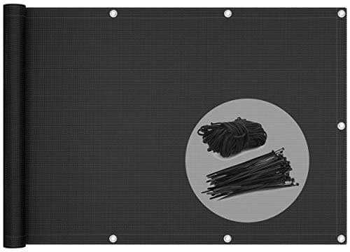 Image of VOUNOT® Balcony Privacy Screen, 90x500cm, HDPE Balcony Cover, Wind and UV Protection, Weatherproof, Black