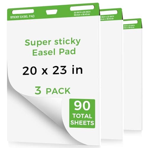 Image of Sticky Easel Pads, 3 Pack Anchor Chart Paper for Teachers, Self Stick Flip Chart Paper with Sticky Back for Classroom, Office, 30 Sheets/Pad (20x23inches)