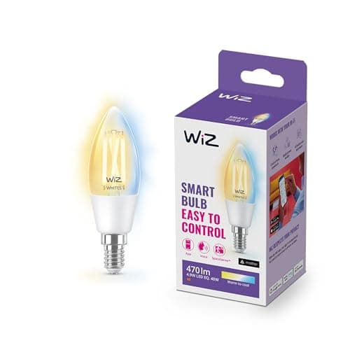 Image of WiZ Smart Bulb, White E14 Candle LED Bulb 40W, Warm to Cool White Light, Connected WiFi Works with Alexa, Google Asst & HomeKit, App Control for Livingroom, Bedroom with Circadian Rhythm Lighting