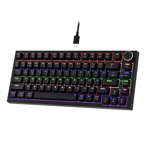 Image of Newmen GM326 Mechanical Keyboard,Wired Gaming Keyboard,75% Percent TKL Hot Swappable Compact LED Backlit USB C Mechanical Gaming Keyboards with Knob for PC Windows Mac,QWERTY Layout,Black,Red Switches
