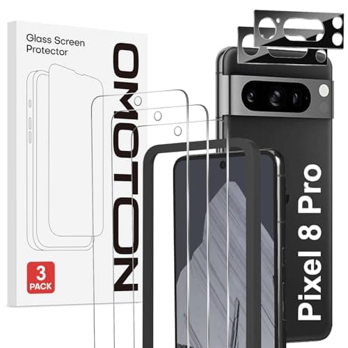 Image of OMOTON 3+2 Pack Google Pixel 8 Pro Screen Protector with Camera Lens Protector, Tempered Glass Film for Google Pixel 8 Pro, Support Fingerprint Unlock, Anti-Scratch, 9H Hardness, HD Clear