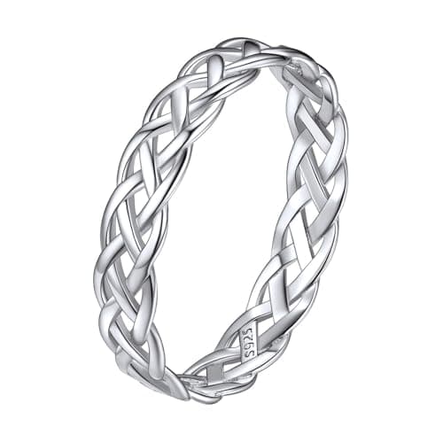 Image of ChicSilver 925 Silver Rings for Women Wedding Bands Sterling Silver Celtic Eternity Knot Ring Stackable Rings Size V 1/2