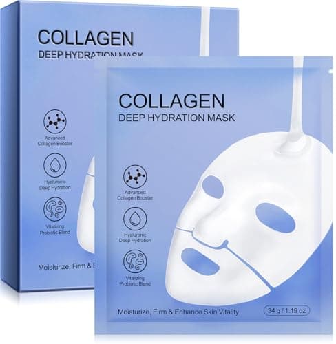 Image of Collagen Face Mask, 6pcs Collagen Sheet Mask, Deep Moisturizing & Hydrating Skin Overnight, Reduce Fine Lines & Wrinkles for All Skin Types