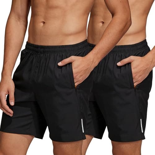 Image of InfiniZer 2 Pairs Gym Shorts Men Black Summer Mens Gym Shorts with Zip Pockets Running Sports Jogging Elasticated Waist