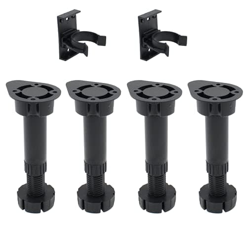 Image of Kitchen Unit Cabinet Legs | Adjustable Height 120mm to 150mm | Black Plastic | Includes Plinth Clips – 4 Pack