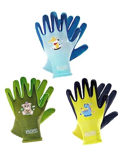 Image of PACIFIC 3 Pairs Kids Gardening Gloves for Age 5-9, Natural Latex Coated Yard Gloves, Non-Slip Children Safety Work Gloves, for Outdoor, Painting & DIY, Boys & Girls, Multiple Colour, XXS