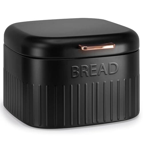 Image of EHC Large Metal Bread Box Bin, Kitchen Storage Box For Countertop With Hinged Lid, Black