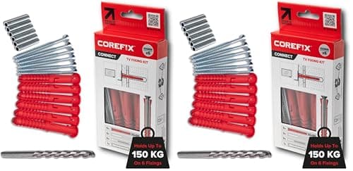 Image of Corefix 6 x 100mm TV Wall Fixings With Drill Bit Included - Plasterboard Over Blockwork Wall Plugs And Screws For Hanging Wall Mounted TVs - Reinforced Steel Core Holds 150kg on 6 Fixings (Pack of 2)