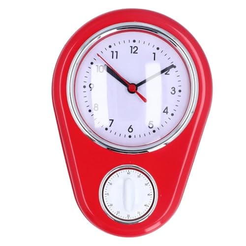 Image of 22.5x15.8x5cm/8.9x6.2x2.0in Kitchen Timers Wall Clock for Cooking, 60 Minute Timer Multifunction Chef Cooking Timer Silent Operation Quartz Clock (Red)