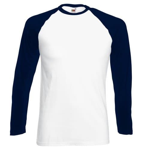 Image of Fruit of the Loom Men's Baseball Classic Long Sleeve T-Shirt, White/Navy, X-Large
